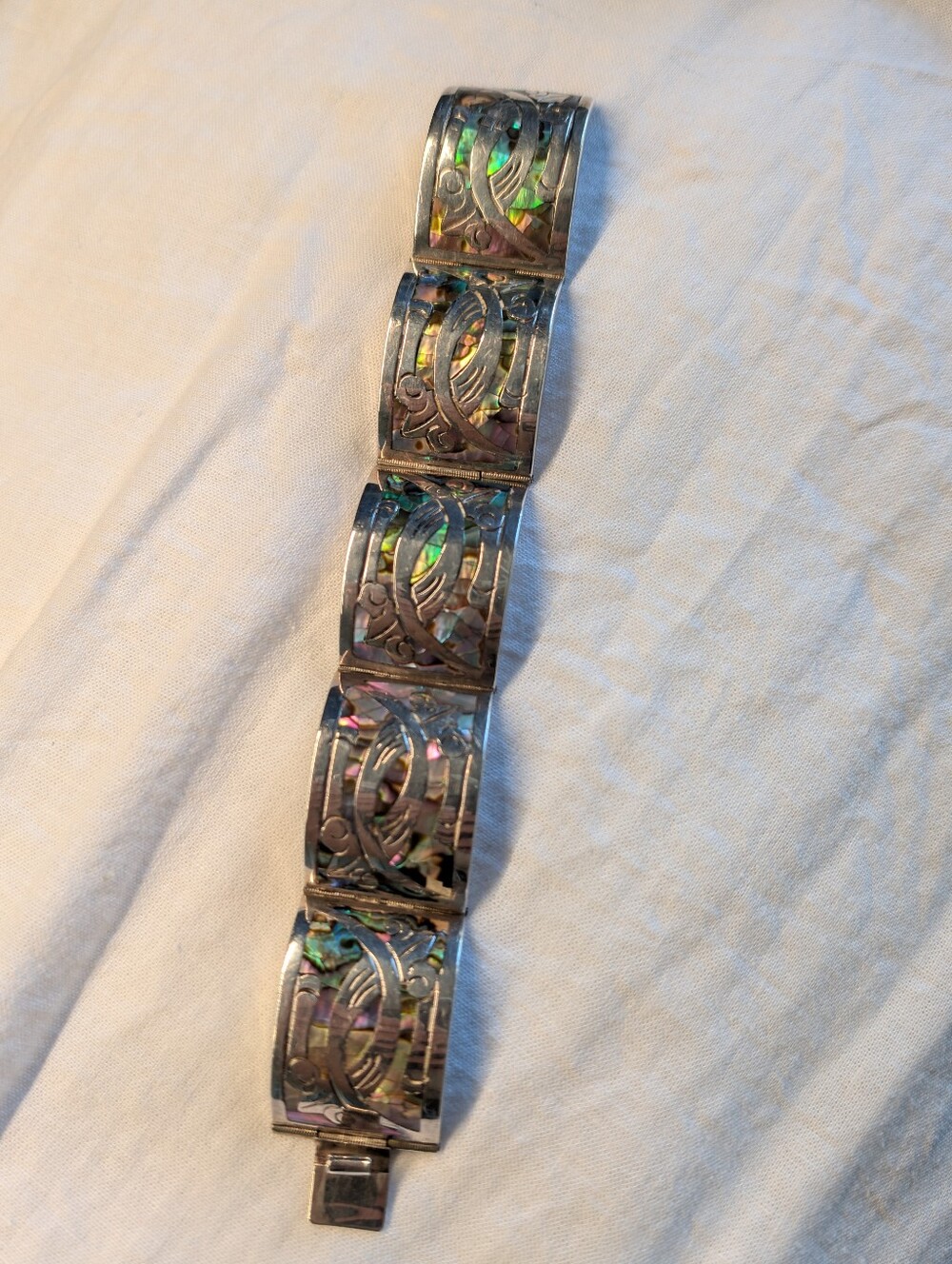 Vintage CJB Diaz Santoyo 925 Sterling Abalone Bracelet